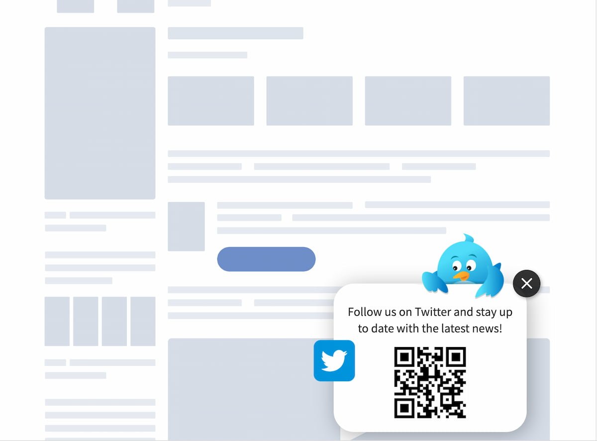 Slide in popup screenshot featuring social QR codes